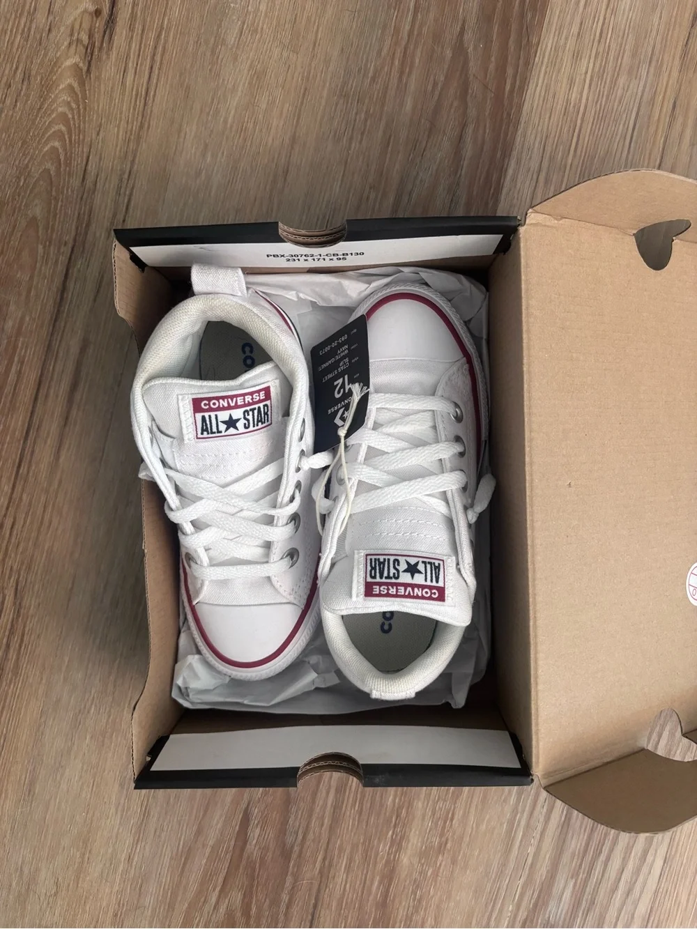 Converse Kids White Low Top Sneakers with Purple Trim